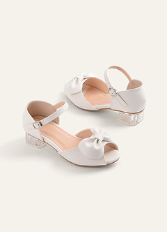 front Open Toe Bow Girl's Block Heels for Toddler Little Big Kid