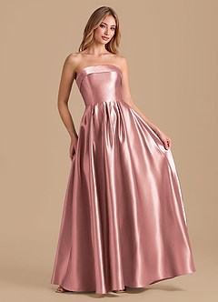 Azazie Lucienne Robes de demoiselle d'honneur Robe Trapèze en Satiné métallisé Plissée Rose Poussiéreuse image3