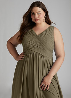 Azazie Flora Brautjungfernkleider A-Linie Plissee Chiffon Kleid Weidengrün image15