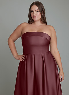 Azazie Lucienne Bridesmaid Dresses Sangria A-Line Strapless Stretch Satin Convertible Dress image13