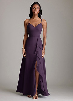 Azazie Naeem Bridesmaid Dresses Plum A-Line V-Neck Ruffle Chiffon Dress image3