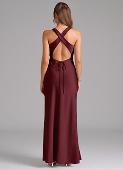 Azazie Evadne Bridesmaid Dresses Cabernet A-Line Pleated Stretch Satin Dress image2