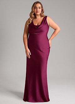 Azazie Rylina Bridesmaid Dresses Red Plum Mermaid Stretch Satin Dress image7