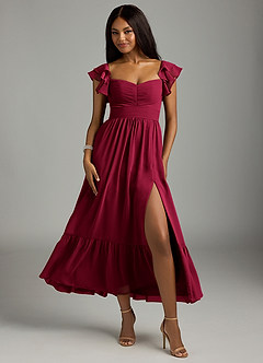 Azazie Anaya Bridesmaid Dresses Burgundy A-Line Sweetheart Neckline Chiffon Dress image1