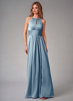 Azazie Bonnie Bridesmaid Dresses Dusty Blue A-Line Pleated Stretch Satin Dress image6