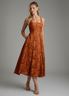 Azazie Isabella Bridesmaid Dresses Burnt Orange A-Line Corset Floral Burnout Dress image4