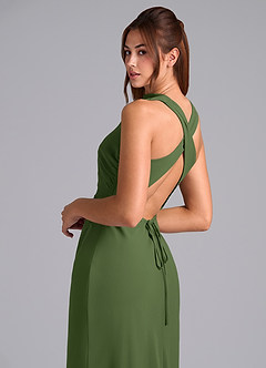 Azazie Evadne Robes de demoiselle d'honneur Robe Fourreau en Mousseline de soie Plissée Olive image7