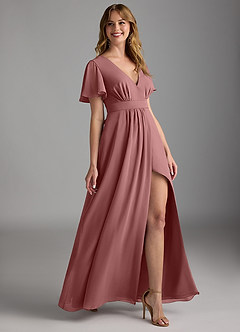 Azazie Zaniah Bridesmaid Dresses Desert Rose A-Line Chiffon Dress image3