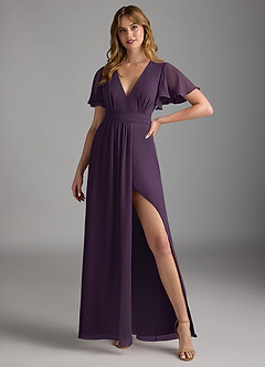 Azazie Zaniah Brautjungfernkleider A-Linie Chiffon Kleid Pflaume image4