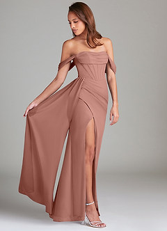 Azazie Amyra Abiti da Damigella Abito Convertibile Tubino in Chiffon a Spalla Scoperta Cedro Rosa image3