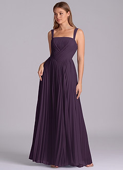 Azazie Mina Vestidos de damas de honor Vestido de Ciruela de Gasa de Corte en A con Plisado image1