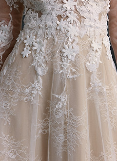 Azazie Leila Wedding Dresses Diamond White Nude A-Line V-Neck Sequins Tulle Dress image8