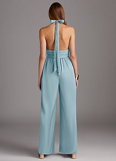 Azazie Oli Bridesmaid Dresses Moody Blue Pleated Stretch Satin Jumpsuit image2