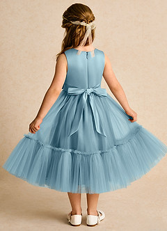 Azazie Miracle Robe Demoiselle D'honneur Fillette Robe Trapèze en Mat Satiné Arc Bleu Maussade image2