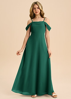 Azazie Anselie Junior Vestido de Esmeralda de Gasa de Corte en A con Vestidos sin tirantes image1