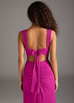 Azazie Jesaphine Bridesmaid Dresses Fuchsia Sheath Bow Chiffon Dress image6