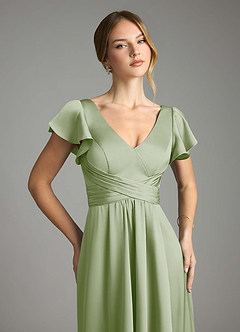 Azazie Omari Brautjungfernkleider A-Linie Stretch-Satin Kleid Staubiger Salbeigrün image12