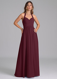 Azazie Darlyn Vestidos de damas de honor Vestido de Cabernet de Gasa de Corte en A con Plisado image4