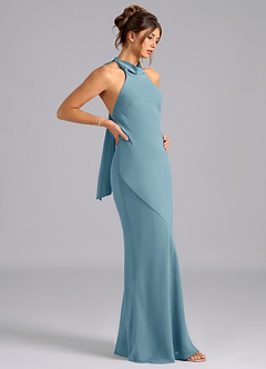 Azazie Velli Bridesmaid Dresses Moody Blue Mermaid Bow Chiffon Dress image4