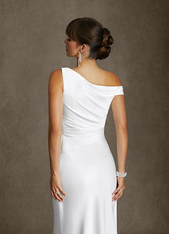 Azazie Ciara Trouwjurken Jurk van Stretch Satijn met Zeemeermin Off-shoulder Diamant Wit image7