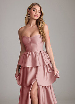Azazie Faye Bridesmaid Dresses Dusty Rose A-Line Ruched Stretch Satin Dress image5