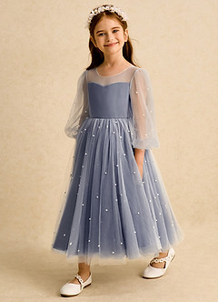 Azazie Trudy Abiti da Ragazza di Fiori Abito Principessa in Tulle Scollo a Cuore Stormy image4