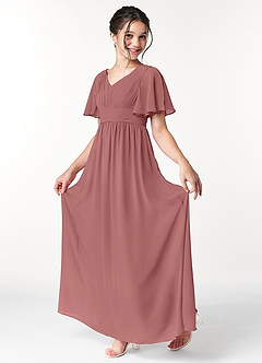 Azazie Temeka Junior Amethyst A-Line Pleated Chiffon Dress image3