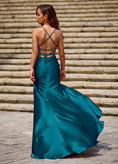 Luminous Bleu Robe de bal en satin à colonne image6