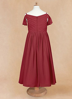 Azazie Chelle Flower Girl Dresses Pomegranate A-Line Pleated Chiffon Dress image8