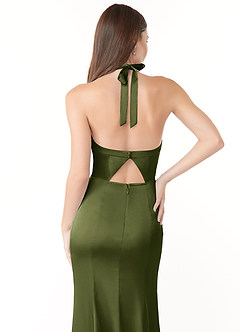Azazie Emeria Bridesmaid Dresses Olive Mermaid Pleated Stretch Satin Dress image6