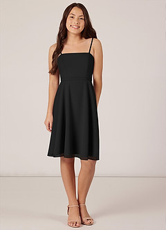 Azazie Kalie Junior Black A-Line with Belt Chiffon Dress image1