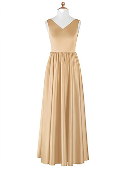 Azazie Hathaway Junior Gold A-Line Bow Stretch Satin Dress image7