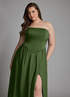 Azazie Cadence Bridesmaid Dresses Olive A-Line Corset Stretch Satin Convertible Dress image19