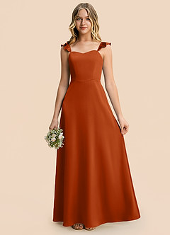Azazie Mavie Junior Burnt Orange A-Line Ruched Stretch Satin Dress image5