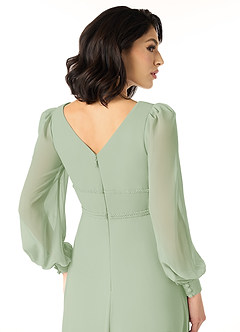 Azazie Sage Final Sale Dusty Sage A-Line Long Sleeve Chiffon Dress image5
