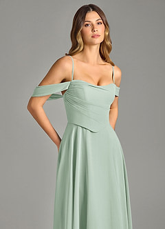 Azazie Chelsey Final Sale Agave A-Line Off the Shoulder Chiffon Convertible Dress image2