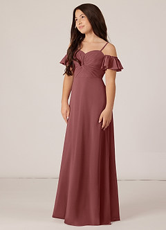 Azazie Juna Junior Robe Trapèze en Mousseline de soie Épaule décolletée Améthyste image3