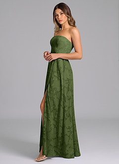 Azazie Wren Abiti da Damigella Abito A-Line in Burnout Floreale Senza Cinturino Oliva image5