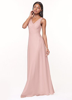 Azazie Nala Bridesmaid Dresses Powder Pink A-Line Pleated Chiffon Dress image3