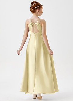 Azazie Avelina Junior Lemon Sorbet A-Line Pleated Stretch Satin Dress image2