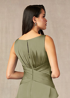 Azazie Viola Mother of the Bride Dresses Pistachio A-Line Pleated Stretch Satin Dress image4