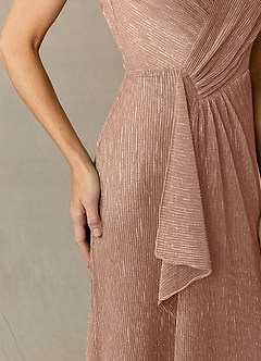 Azazie Tuscon Mother of the Bride Dresses Rose Gold A-Line Ruched Metallic Mesh Dress image7
