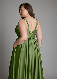 Azazie Delmie Vestidos de damas de honor Vestido Enebro de Satén Elástico de Línea A con Corsé image13