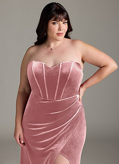 Azazie Jas Bridesmaid Dresses Dusty Rose Sheath Off-The-Shoulder Corset Velvet Convertible Dress image19