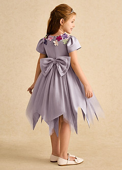 Azazie Janna Flower Girl Dresses Dusk A-Line with Sleeves Matte Satin Dress image2