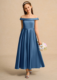 Azazie Teeny Girls Formal Sukienki dla dziewczynek sypiących kwiaty Linia A Pofałdowany Matowy satynowy Długość kostki Sukienka image3