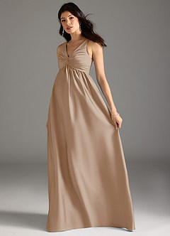 Azazie Yetta Maternity Bridesmaid Dresses A-Line Pleated Stretch Satin Floor-Length Dress image6