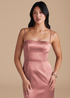 Azazie Aura Bridesmaid Dresses Dusty Rose Mermaid Metallic Satin Convertible Dress image2