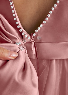 Azazie Cookie vestidos de niña de las flores Vestido Rosa Polvorienta de Tul de Corte en A con Lazo image5