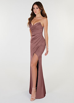 Azazie Yola Bridesmaid Dresses Vintage Mauve Sheath V-Neck Pleated Stretch Satin Convertible Dress image3